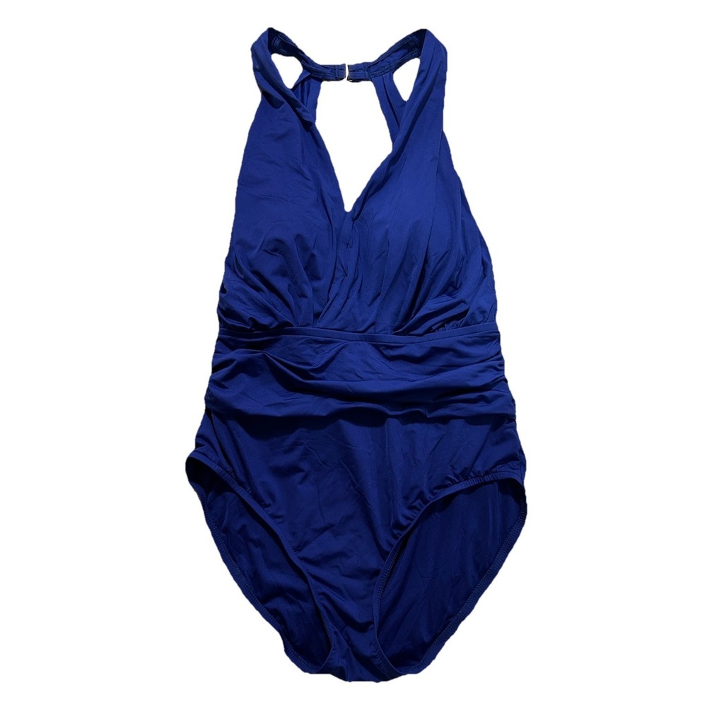 Badgley Mischka Women's 12 Dip Back Maillot Swimsuit Blue One Piece Bathing Suit